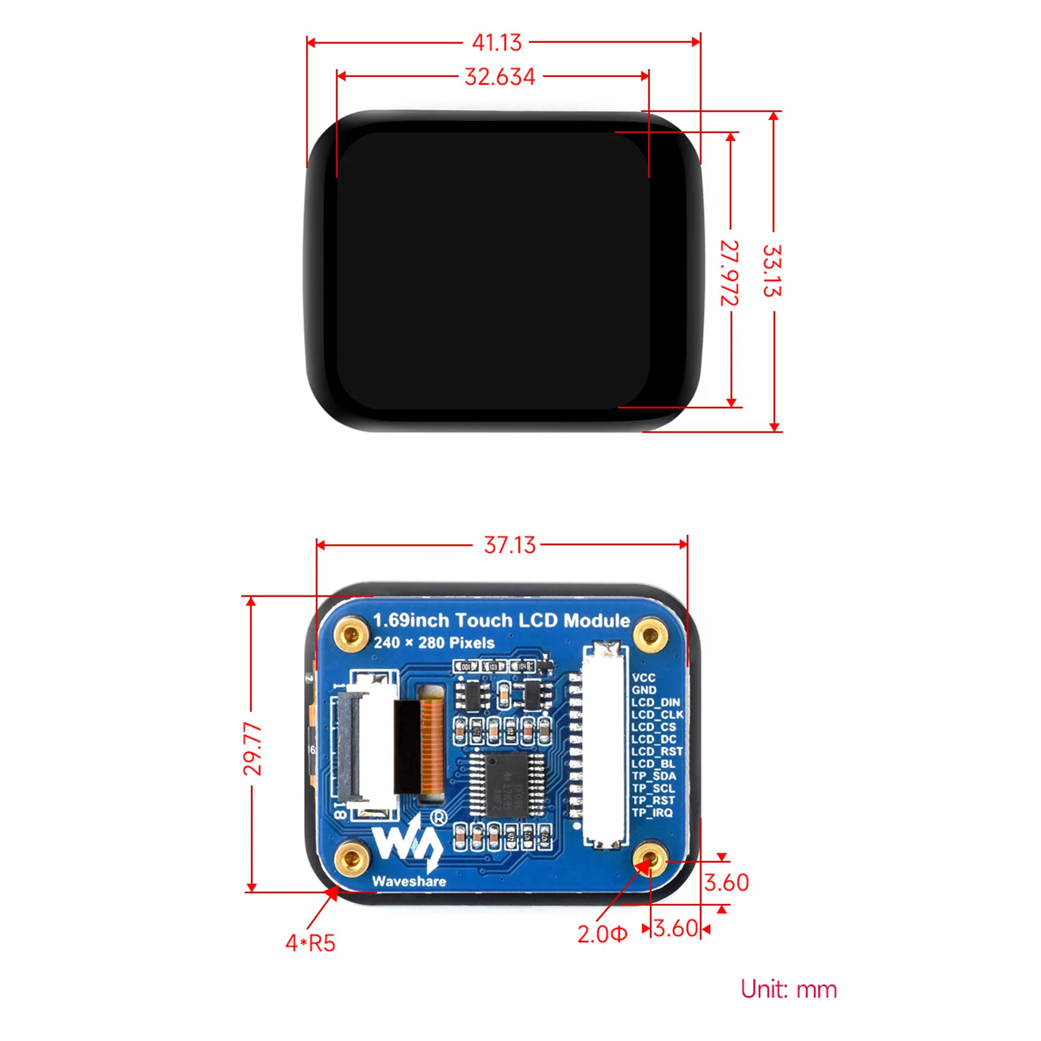 1.69inch Round LCD Display Module with Touch Panel - 240x280 - SPI And I2C - Image 5