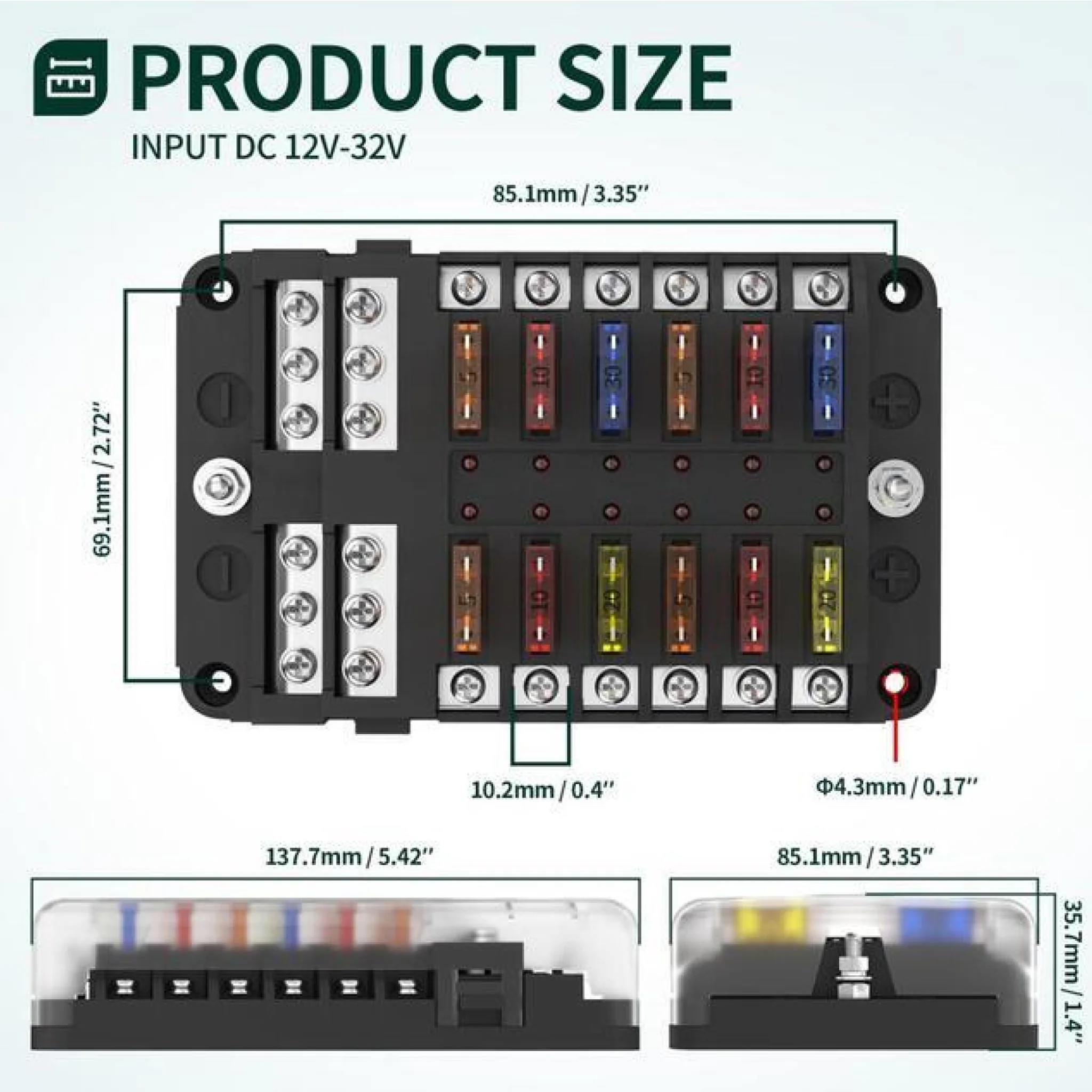 12 Device Fuse Block Fuse Box - Blade Fuse - LED Indicators - Image 5