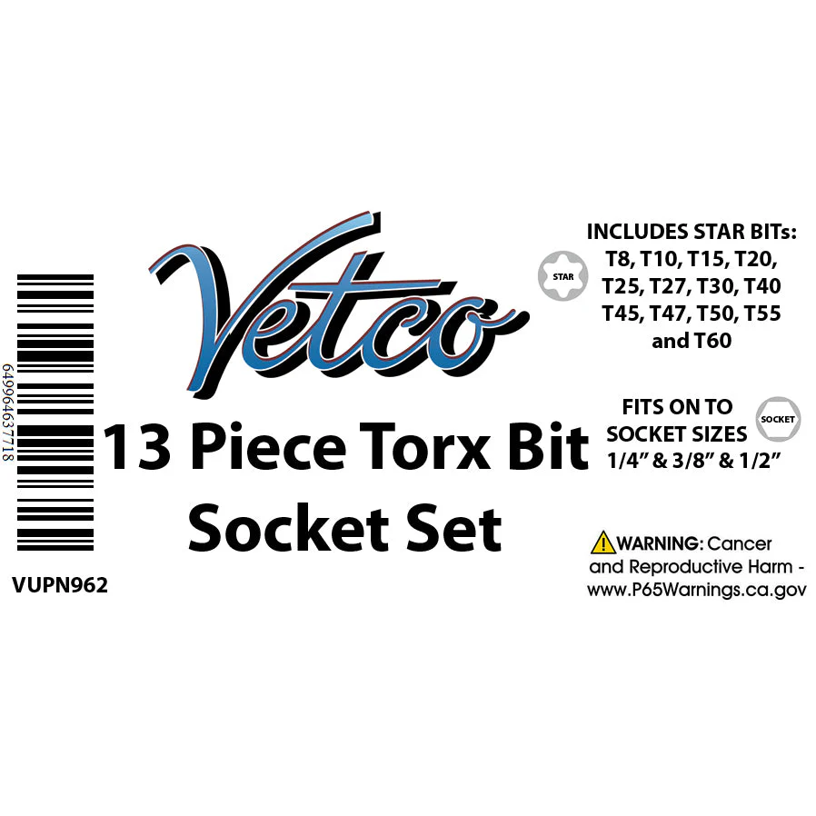 13-Piece Torx Bit Socket Set – T8–T60 – S2 Steel – 1/4", 3/8", 1/2" Drive – With Storage Case - Image 5