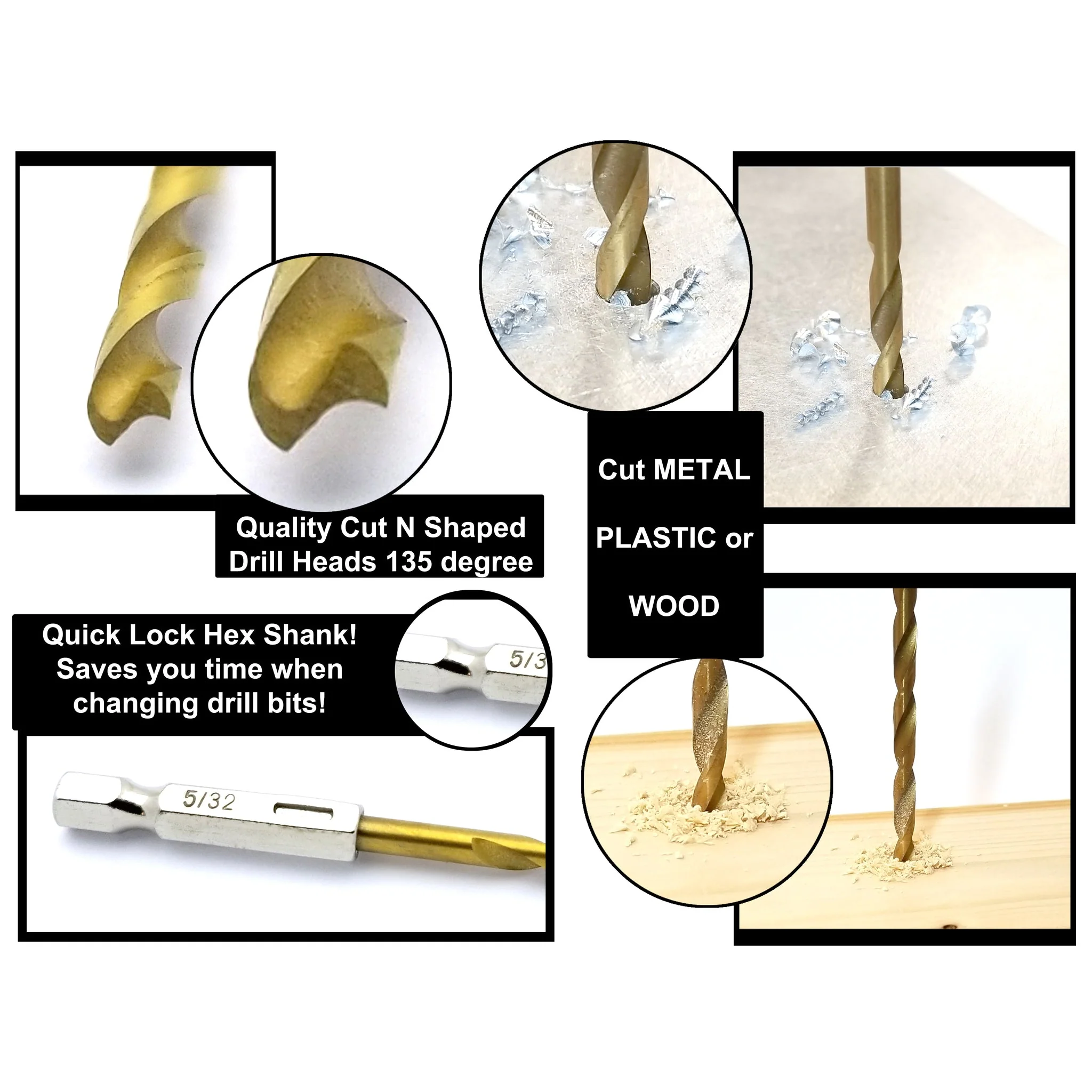 VETCO Titanium Nitride Drill Bit Set - 13 Pieces Hex Shank Quick Change Speed Lock Wood Plastic Aluminum - Image 3