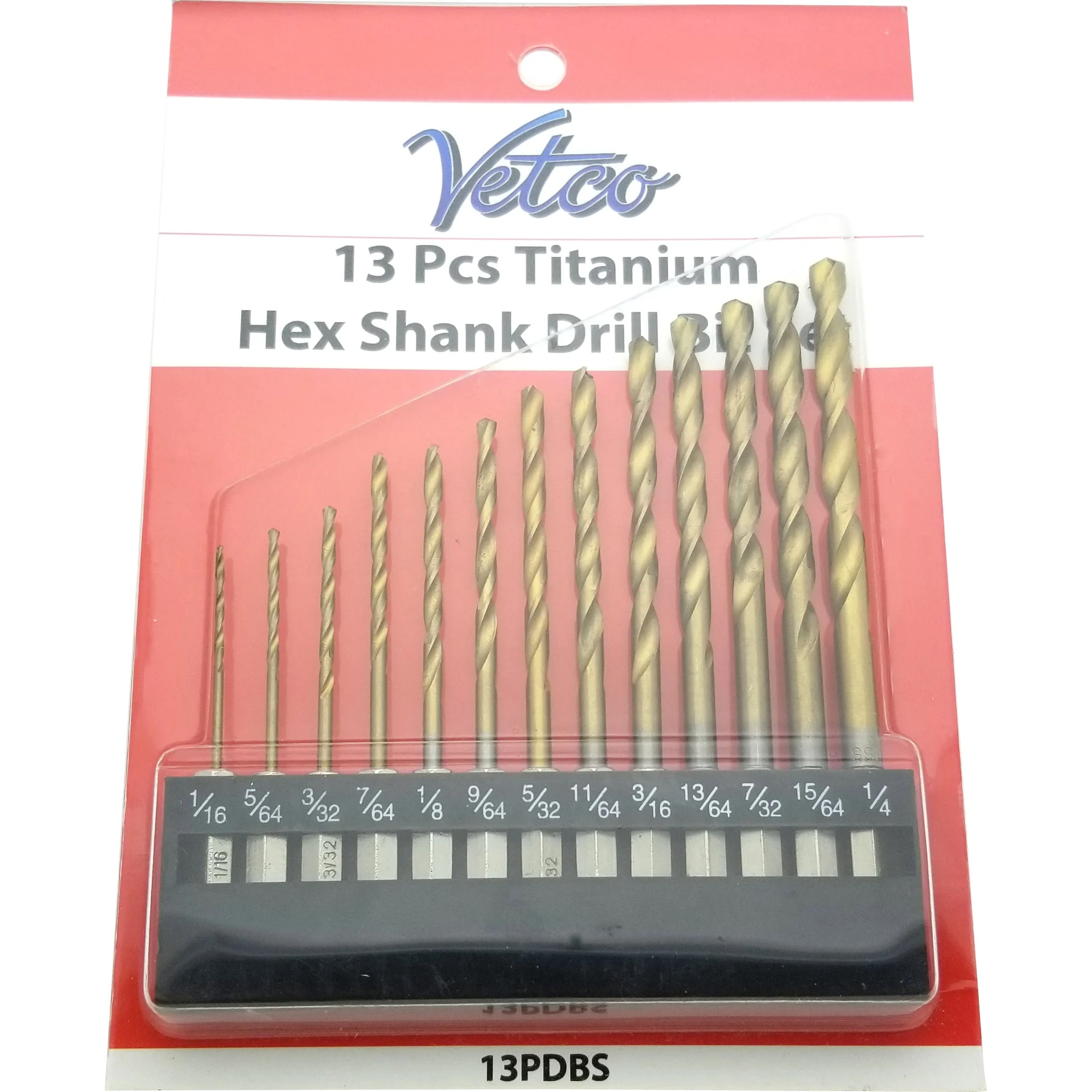 VETCO Titanium Nitride Drill Bit Set - 13 Pieces Hex Shank Quick Change Speed Lock Wood Plastic Aluminum - Image 8