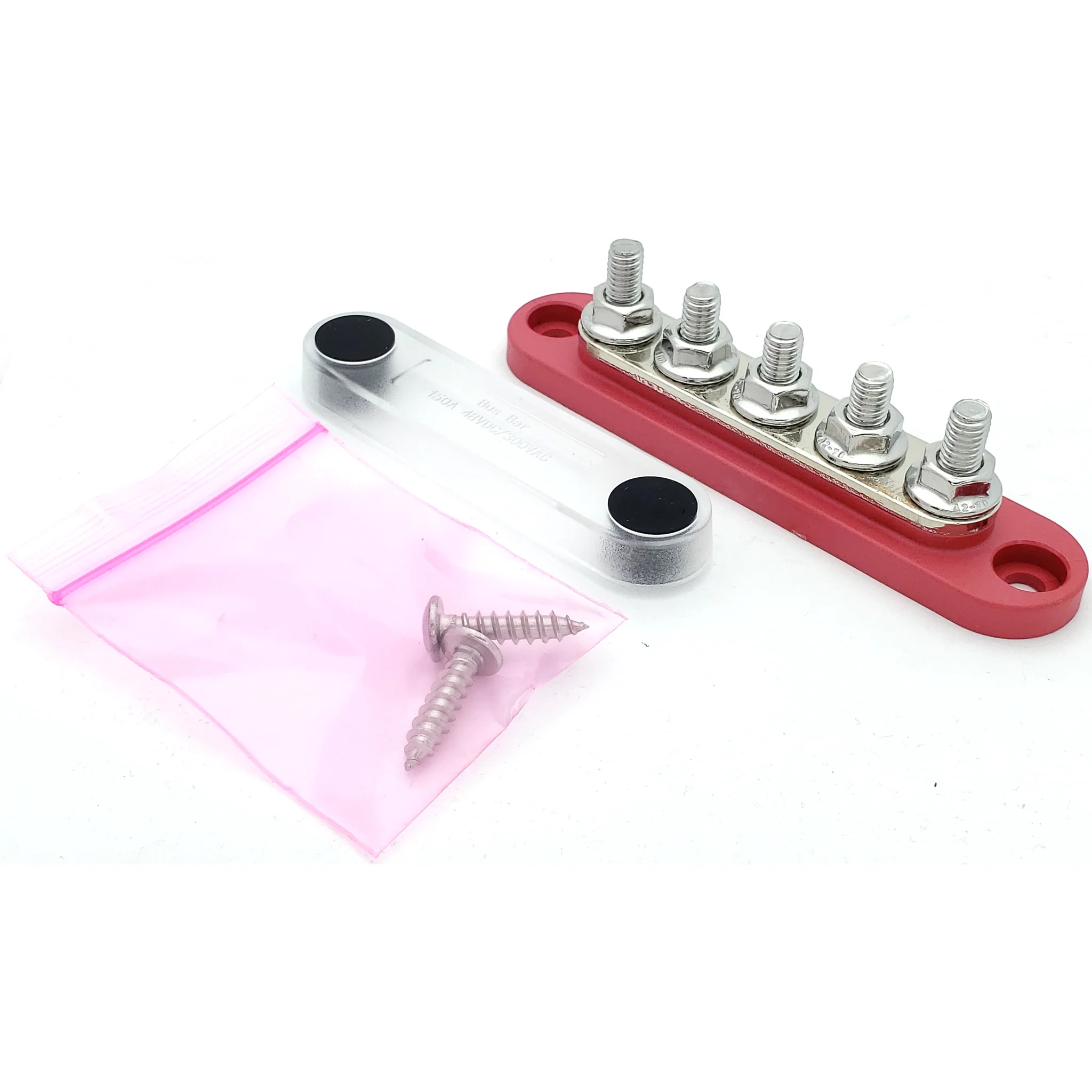 150A Busbar - Red - 5 Terminal - With Cover - Image 3