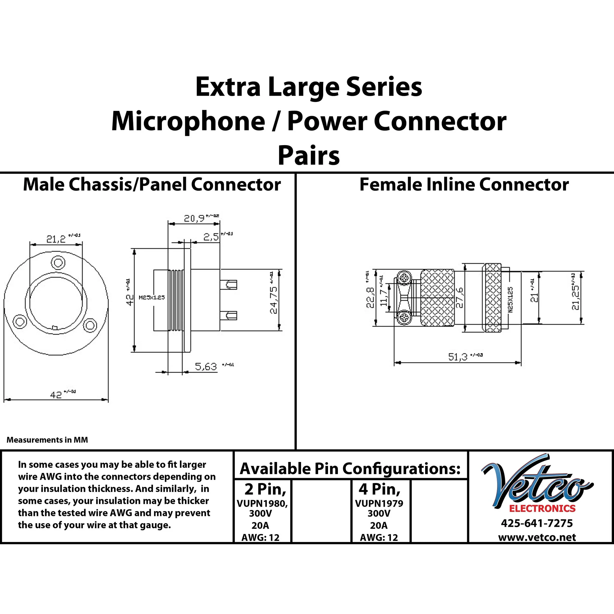 2 Pin Mic Connector Male/Female Pair - Extra Large - 20A 300V HEAVY DUTY GX25 - Image 11