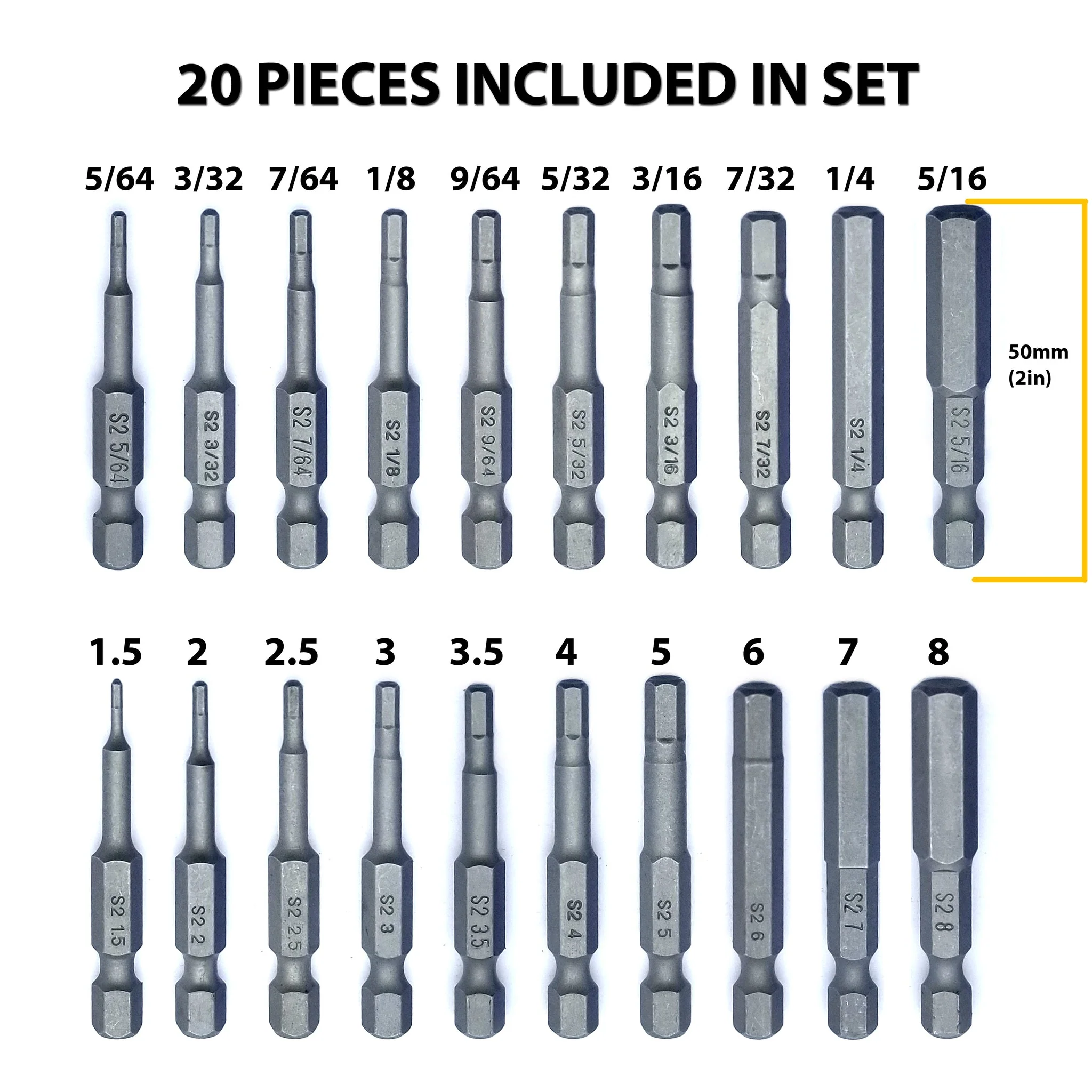 VETCO Magnetic Hex Allen Wrench Drill Bit Set, 20-Piece, With Extra Long Bits, Metric and SAE - Image 5