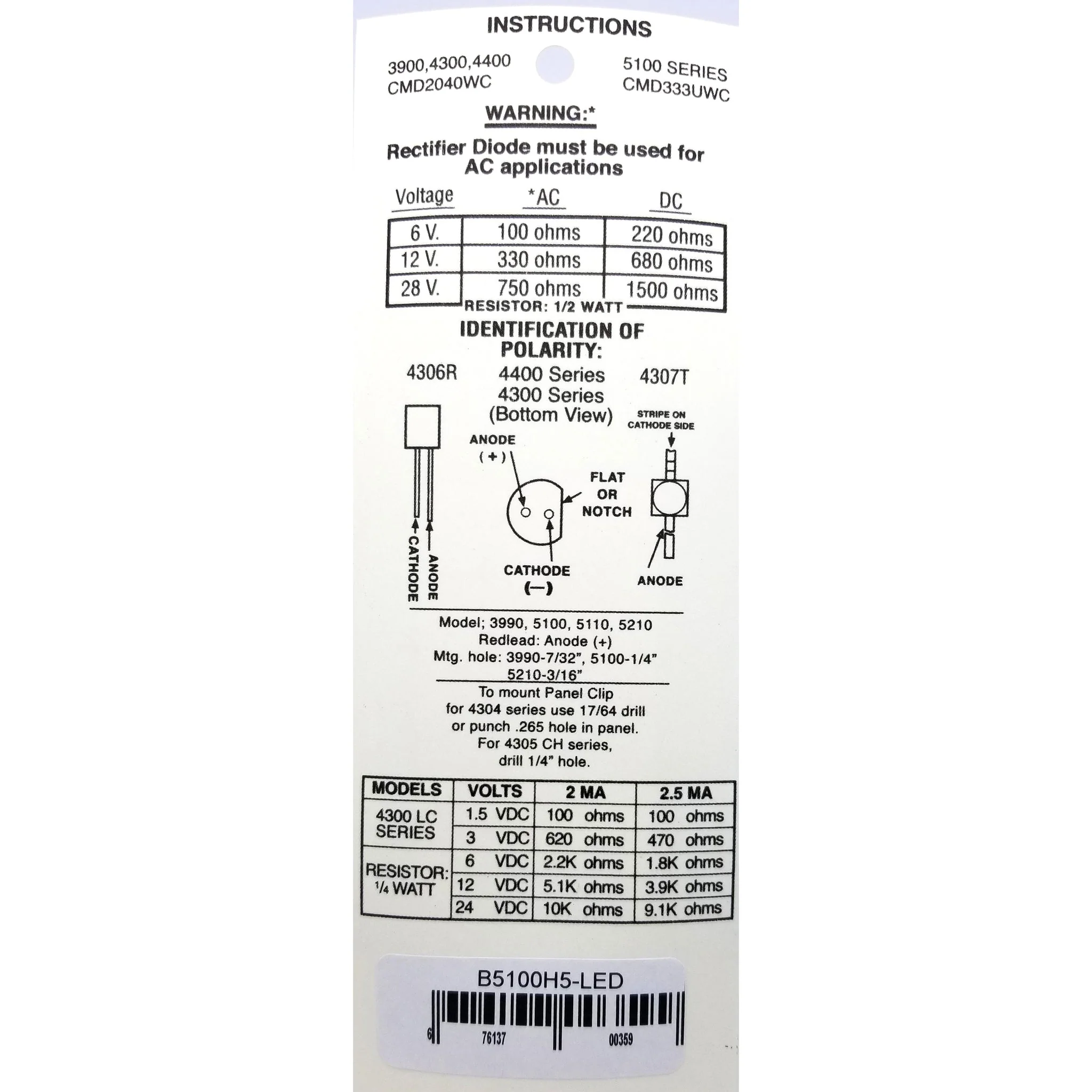 Linrose B5100H5 5mm Green Panel Mount LED - Image 3