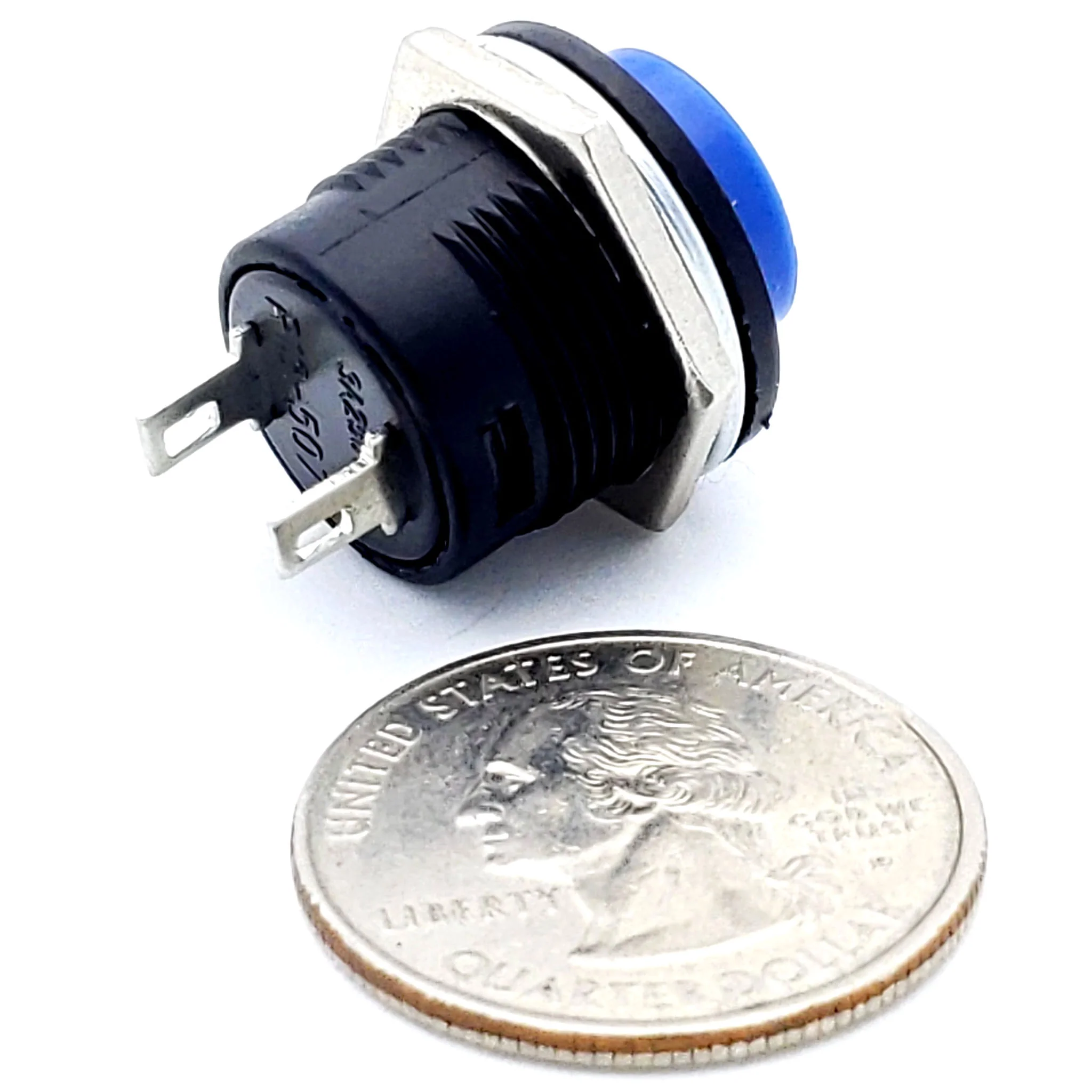Blue Momentary Push Button Switch – SPST ON - (OFF) 3A 250V AC Panel Mount - Image 2