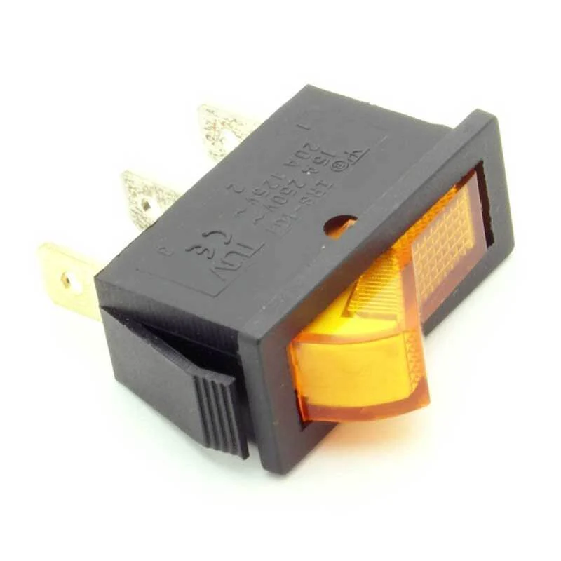 SPST Snap-In Illuminated Rocker Switch On-Off 20A 120VAC Amber