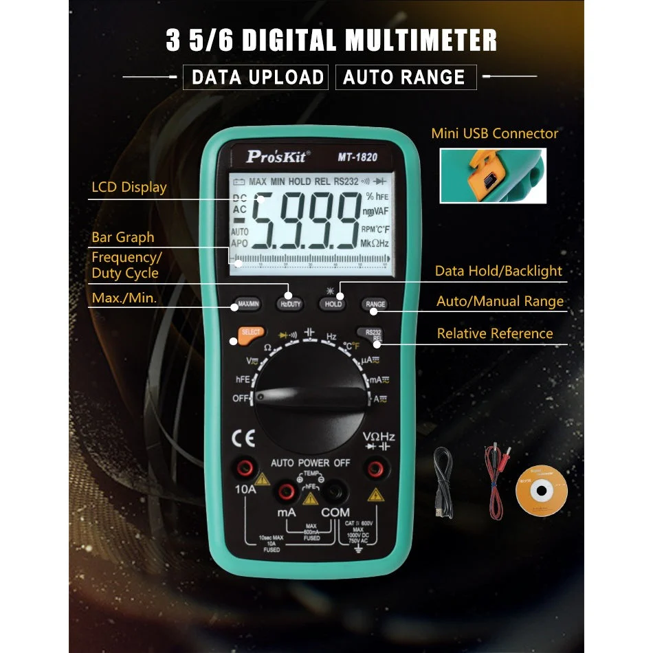 Pro'sKit MT-1820 3 5/6 Dual Display Multimeter w/ USB Connector - Image 3