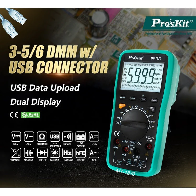Pro'sKit MT-1820 3 5/6 Dual Display Multimeter w/ USB Connector - Image 4