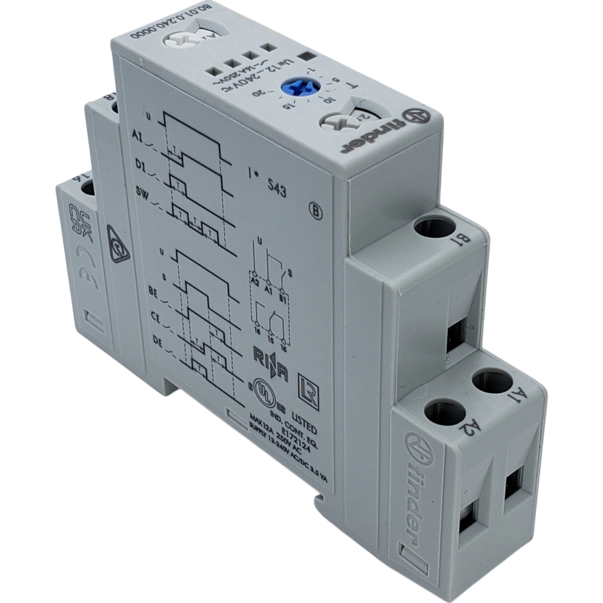 Multi-Function Timer Time Delay Relay 16A 250VAC SPDT DIN Rail - Finder 80.01.0.240.0000