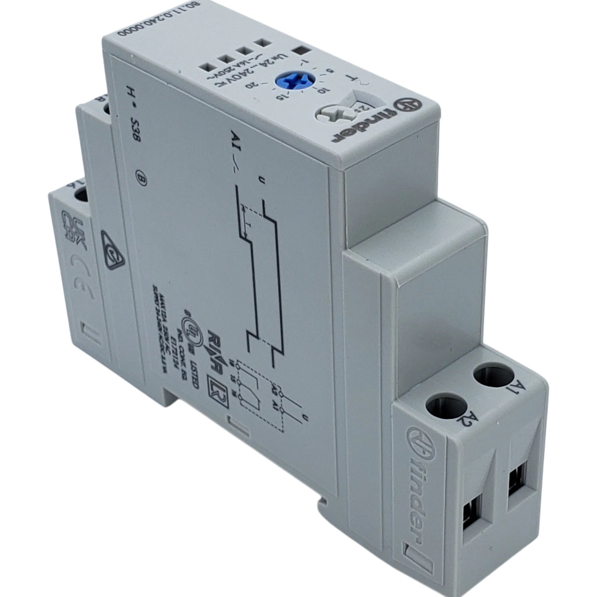 On-Delay Time Delay Relay SPDT DIN Rail 24/240V AC - Finder 80.11.0.240.0000