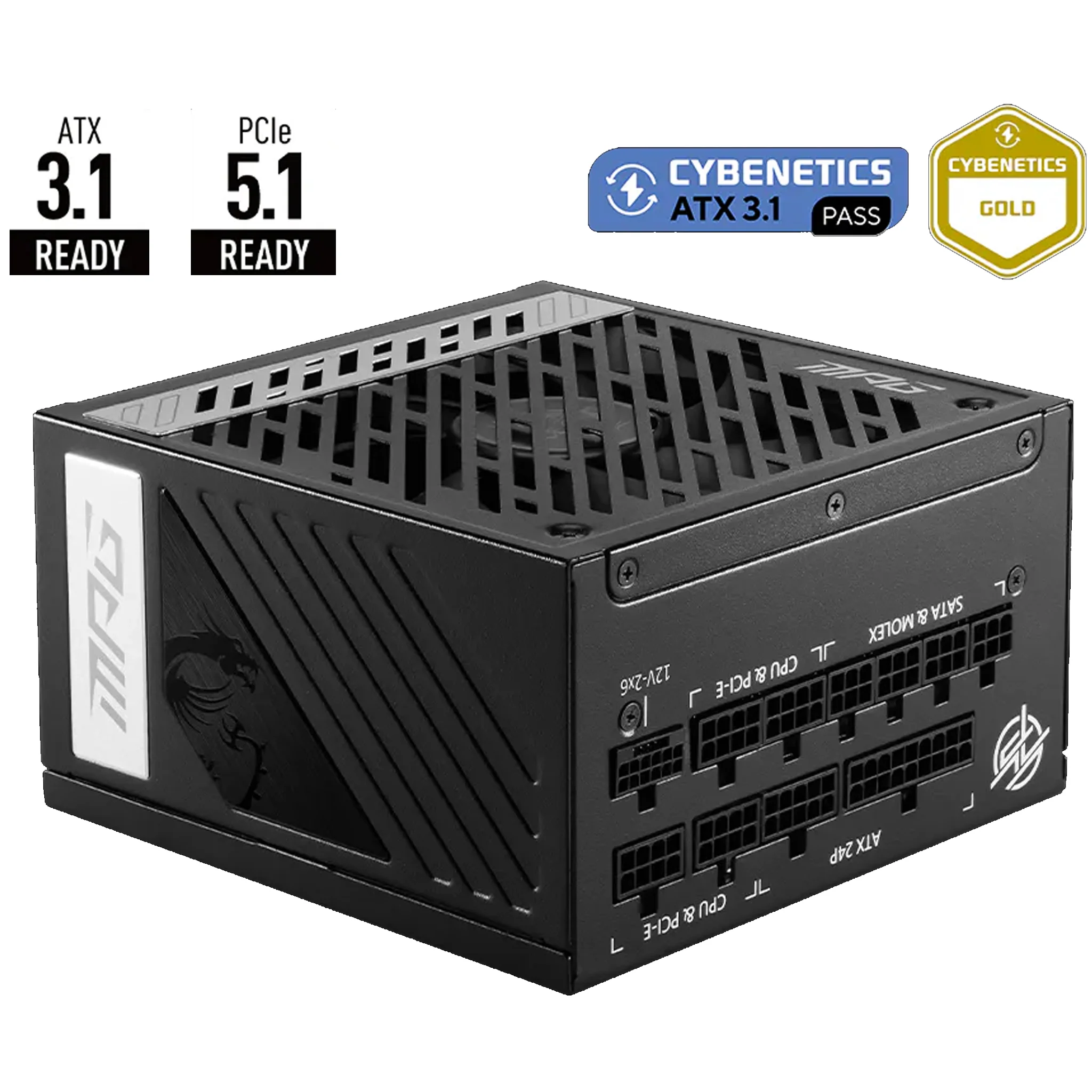 MSI MAG 1,000 Watt Desktop PC Power Supply - ATX 3.1 MPGA1000GPCIE5 MPG A1000G PCIE 5 1000 Watts APFC 80+ Gold Fully-Modular - Image 2