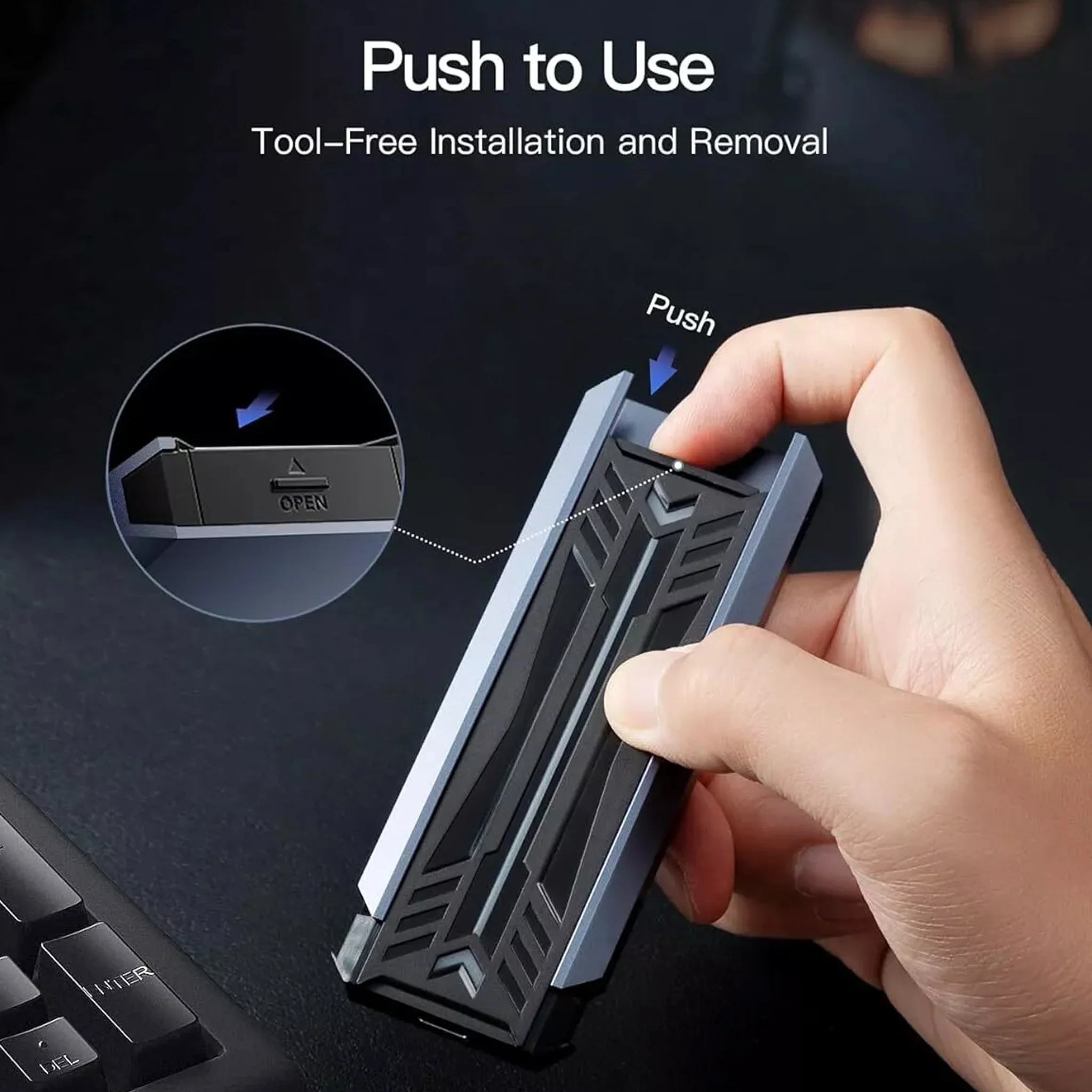 NVME SSD To USB-C Adapter Enclosure (M.2 mSATA and NVMe) - RGB LEDs - Image 2