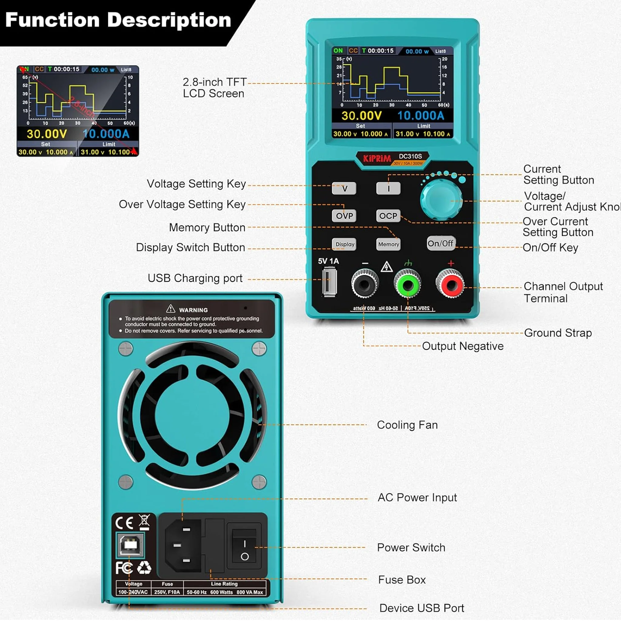 USB Programmable DC Bench Top Power Supply - 0-to-30V DC 10-to-0 AMPs - Image 5