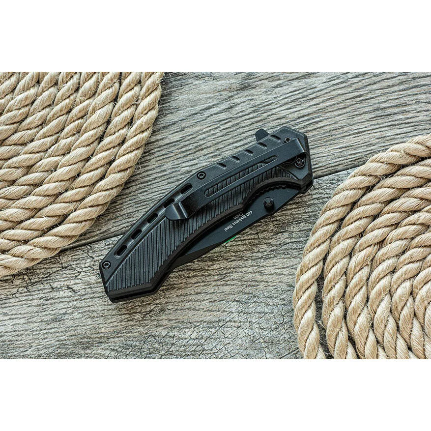 4.5" Spring Assisted Black Metal Blade/Body Pocket Knife With Clip - Image 3