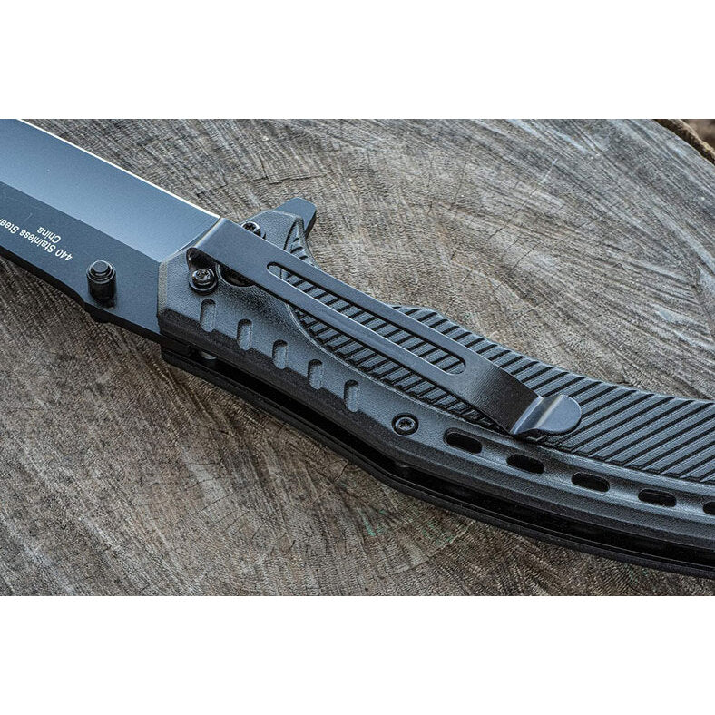 4.5" Spring Assisted Black Metal Blade/Body Pocket Knife With Clip - Image 5
