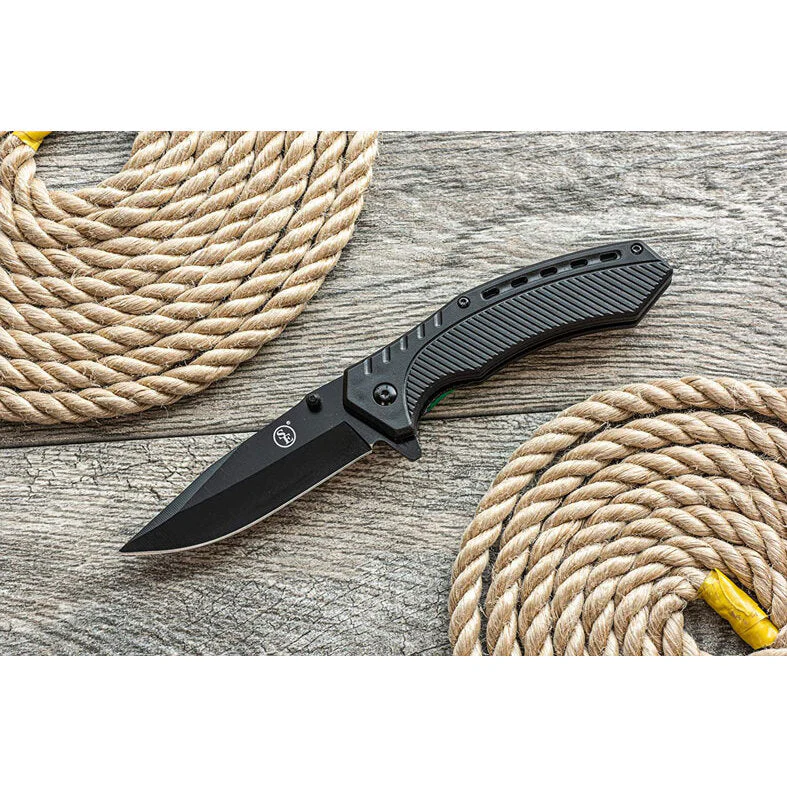 4.5" Spring Assisted Black Metal Blade/Body Pocket Knife With Clip - Image 6
