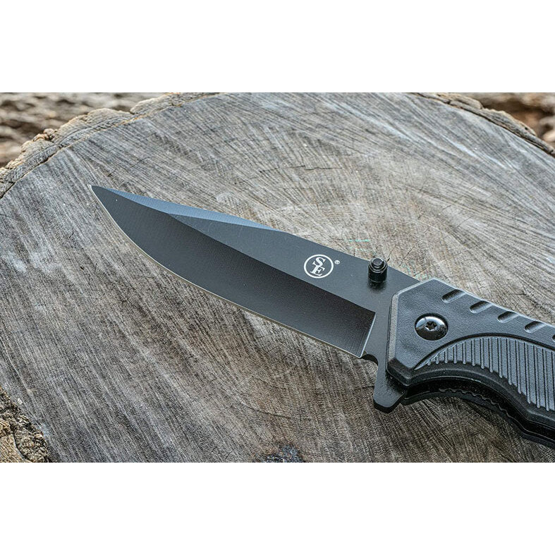 4.5" Spring Assisted Black Metal Blade/Body Pocket Knife With Clip - Image 7