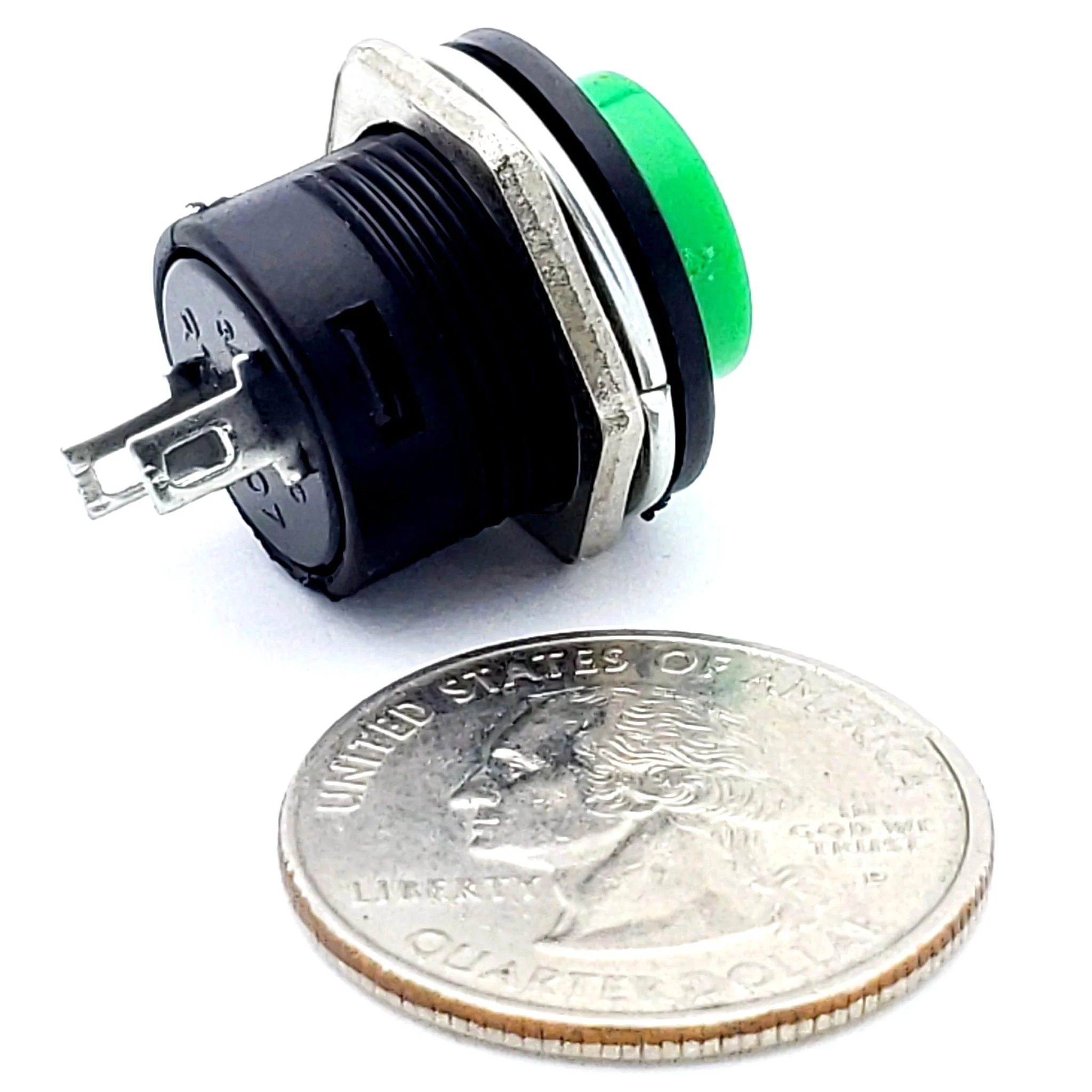 Green Momentary Push Button Switch – SPST (ON) - OFF 3A 250V AC Panel Mount - Image 2
