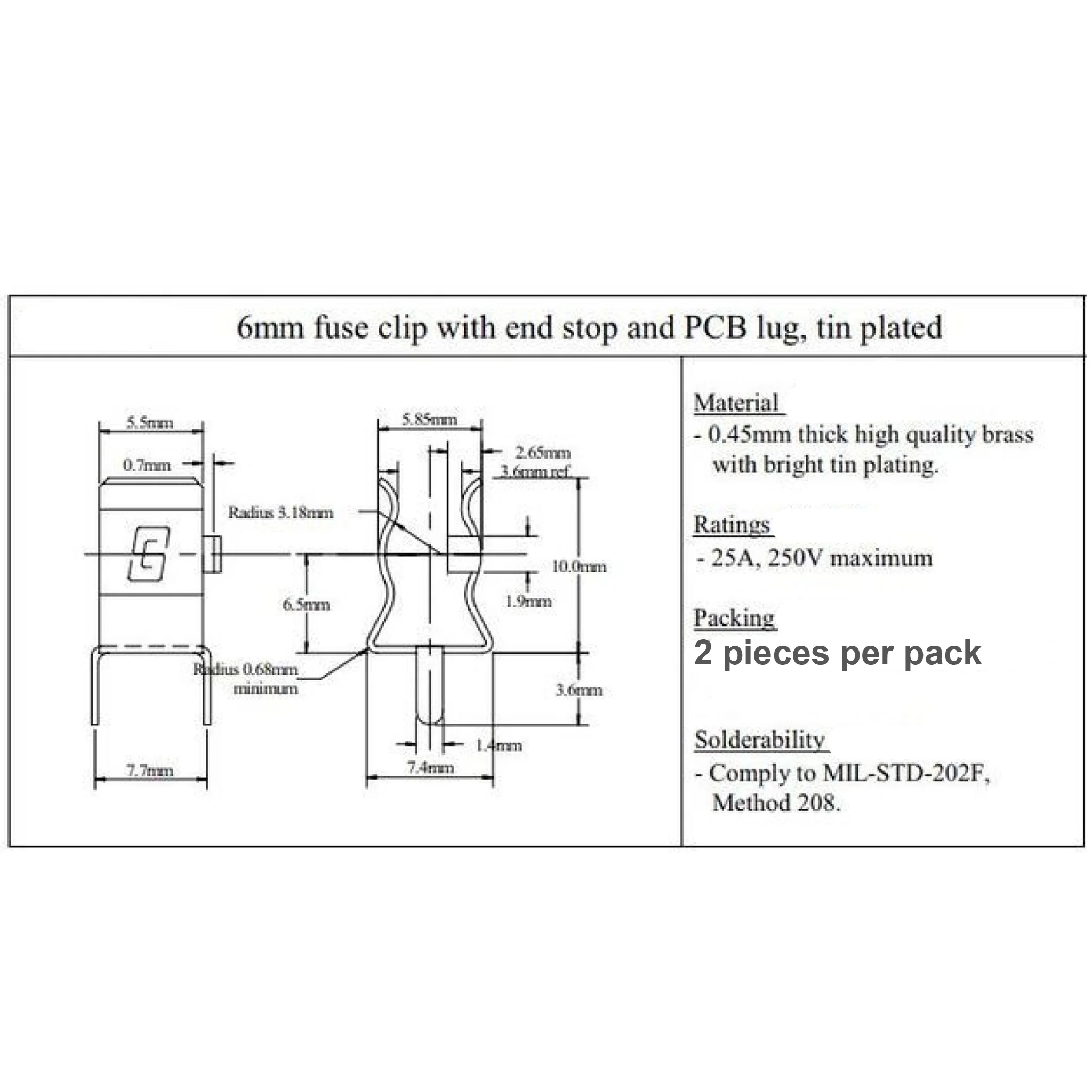 AGC / MDL / 3AG Fuse Clips - PC Board Mount - Solder Type - Image 4