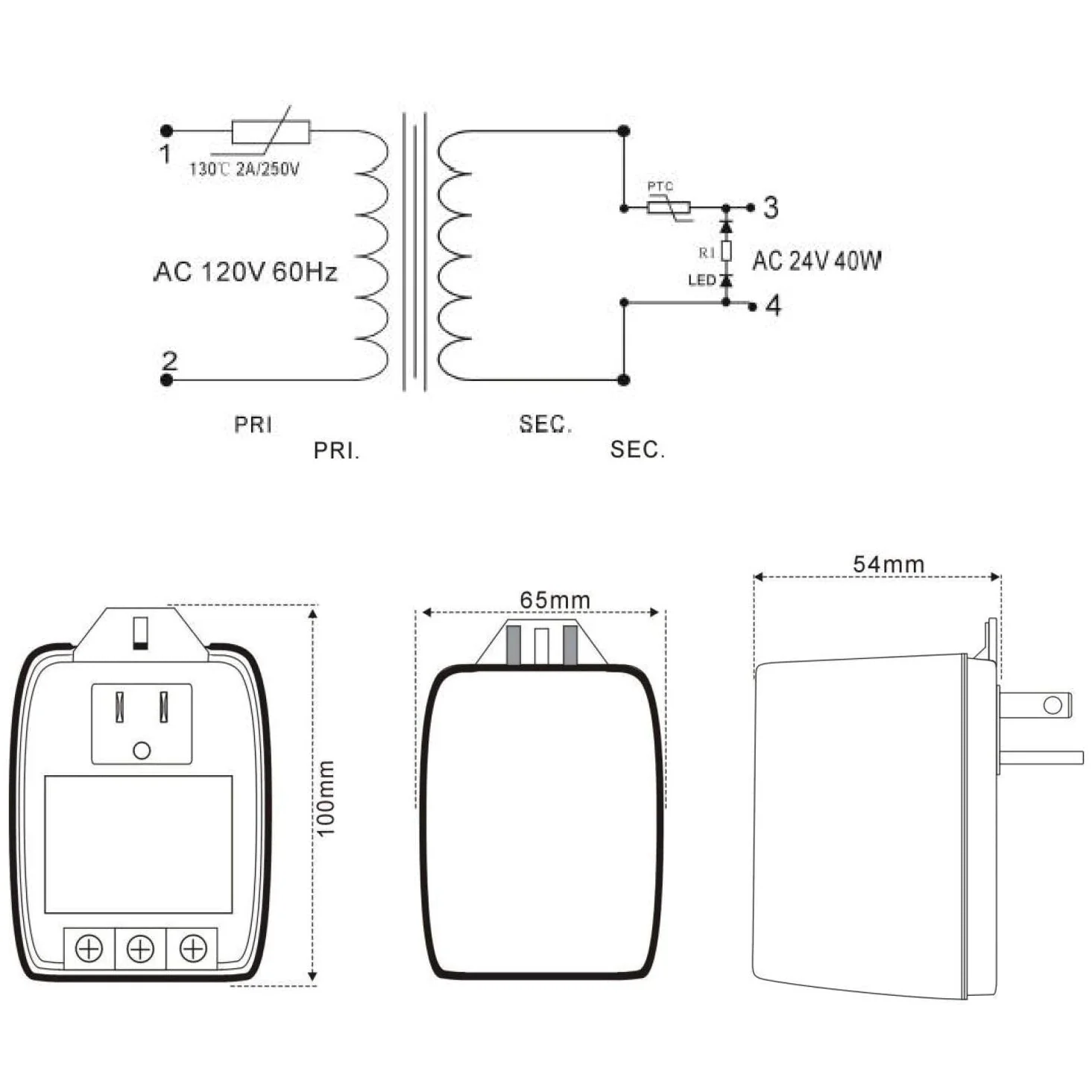 Plug In AC Transformer - 24VAC 40VA - Image 3