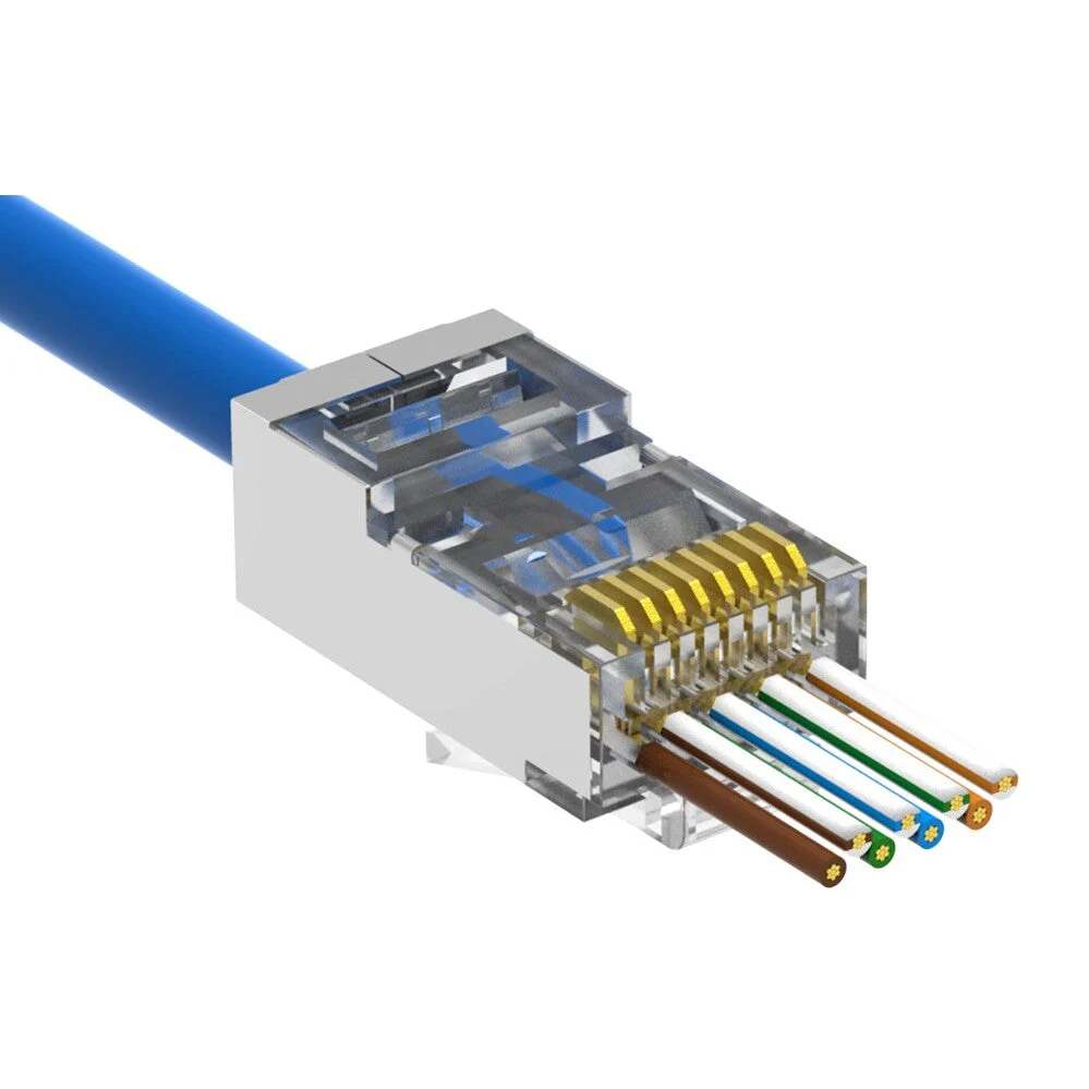 RJ45 Cat.6 STP Feed Through Plug for Solid and Stranded 3-Prong 50 Micron 10pk - Image 2