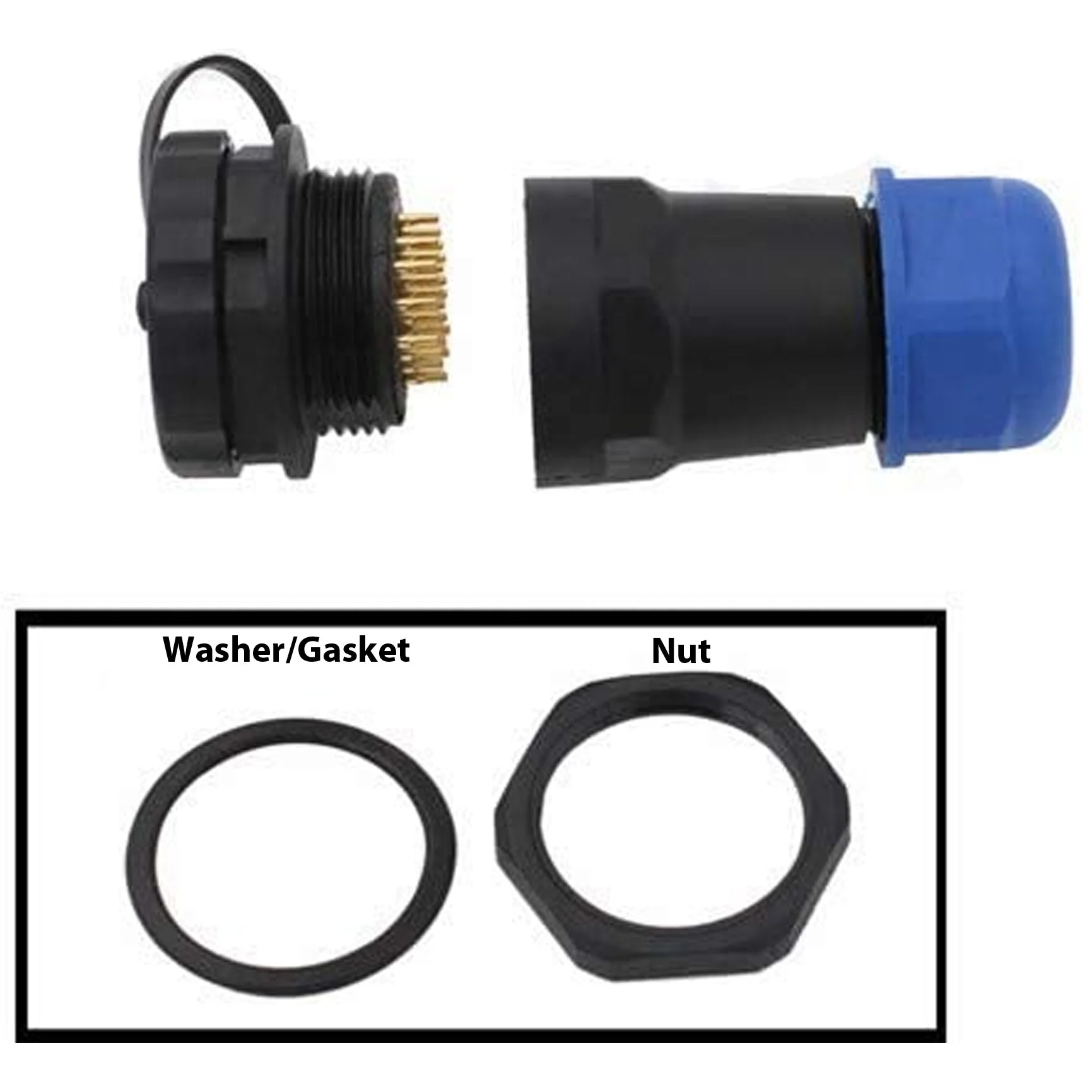 6 Pin Waterproof Connector - 25 Amps - Male Female Pair With Cap - Image 2