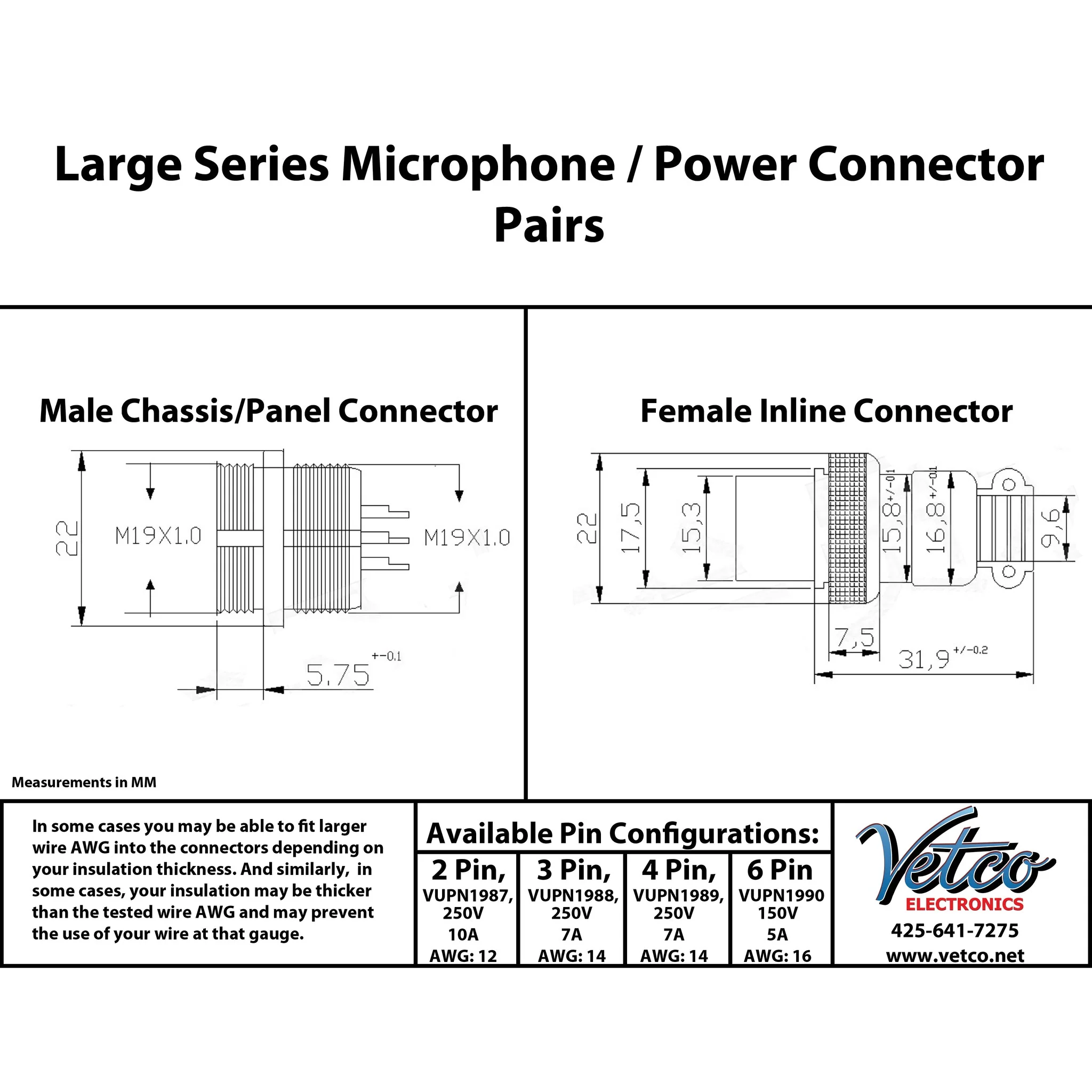 6 Pin Mic Connector Male/Female Pair - Large - 5A 150V GX20 - Image 7