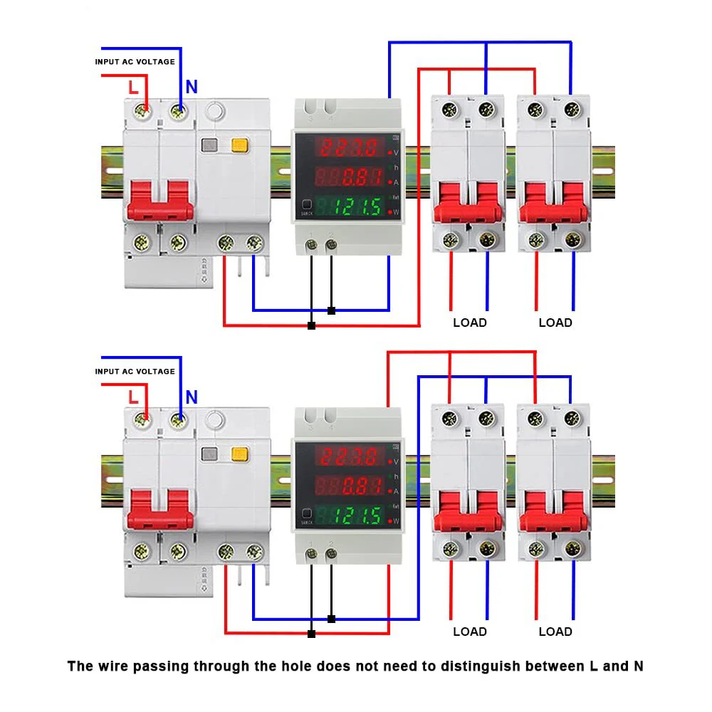 Single Phase DIN Rail Power Meter Ammeter Volt Meter - 80-300V - Image 3