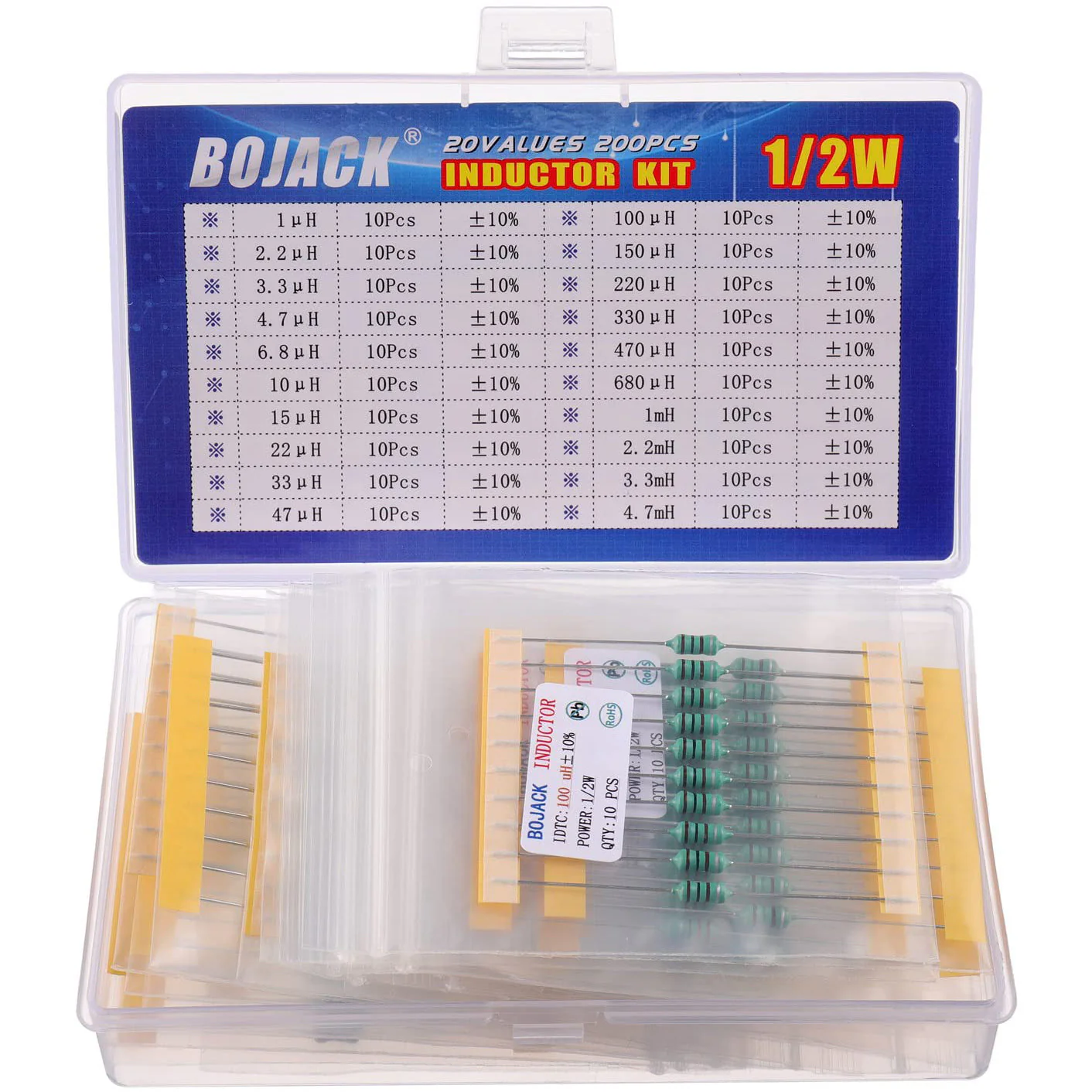 Inductor Kit 20 Values 200 Pcs 1 uH to 4.7 mH 1/2 Watt Assortment