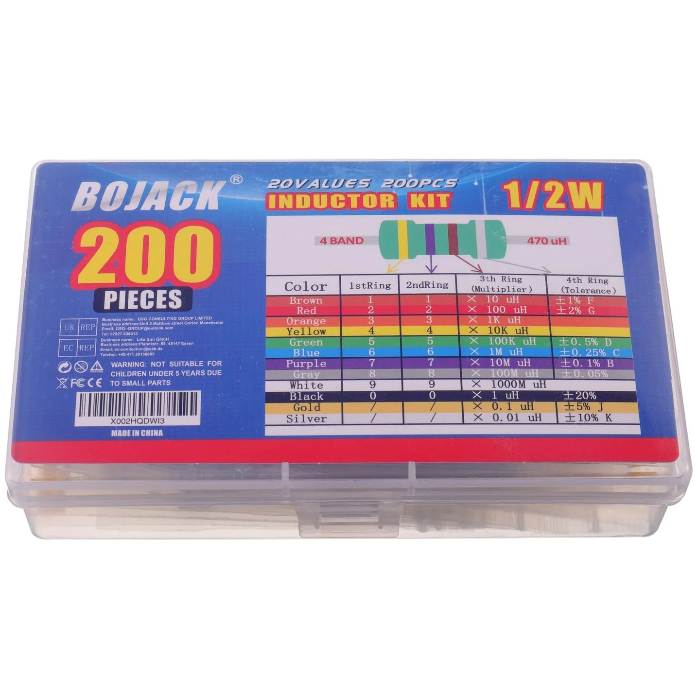 Inductor Kit 20 Values 200 Pcs 1 uH to 4.7 mH 1/2 Watt Assortment - Image 2