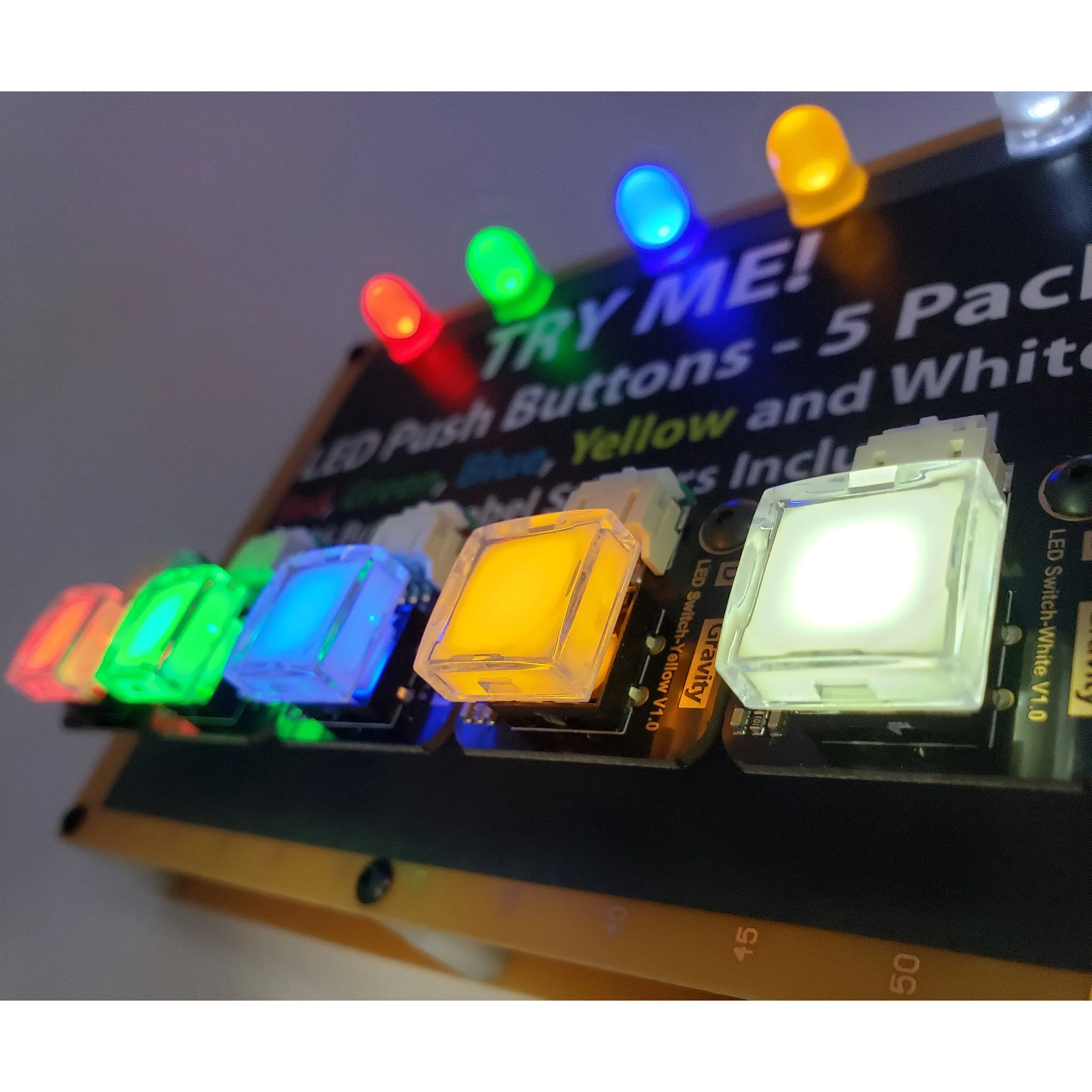 LED Latching Push Button Switch - 5 Pack, Red Blue, Green, White, Yellow Push-on/Push-off - Image 5