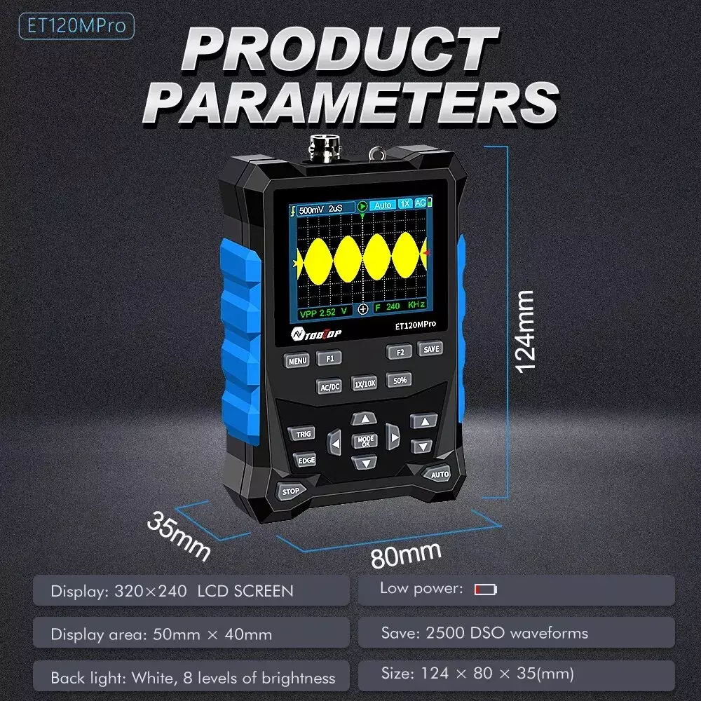 Handheld Pocket 120 MHz Digital Color Oscilloscope - Single Channel - Image 17