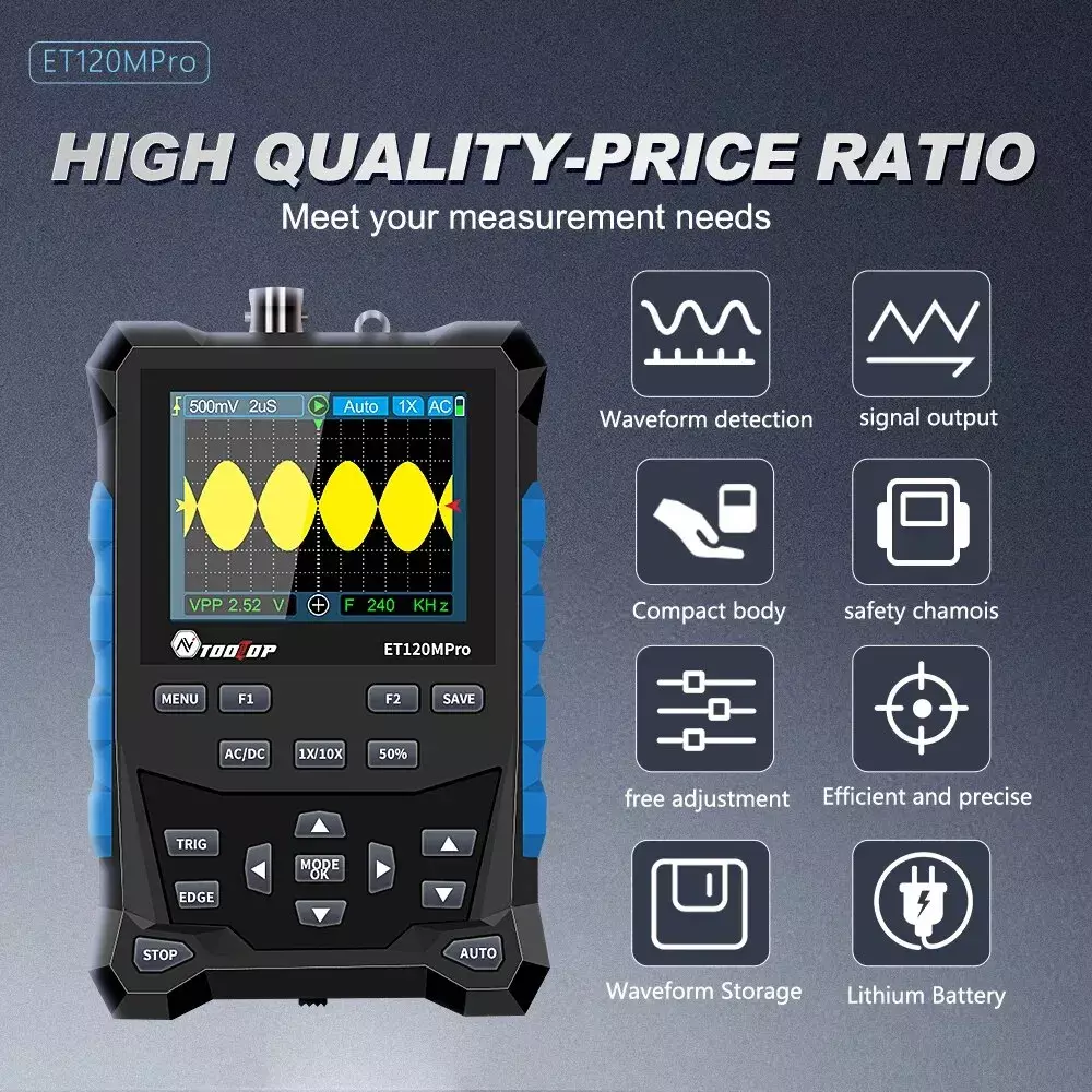 Handheld Pocket 120 MHz Digital Color Oscilloscope - Single Channel - Image 4