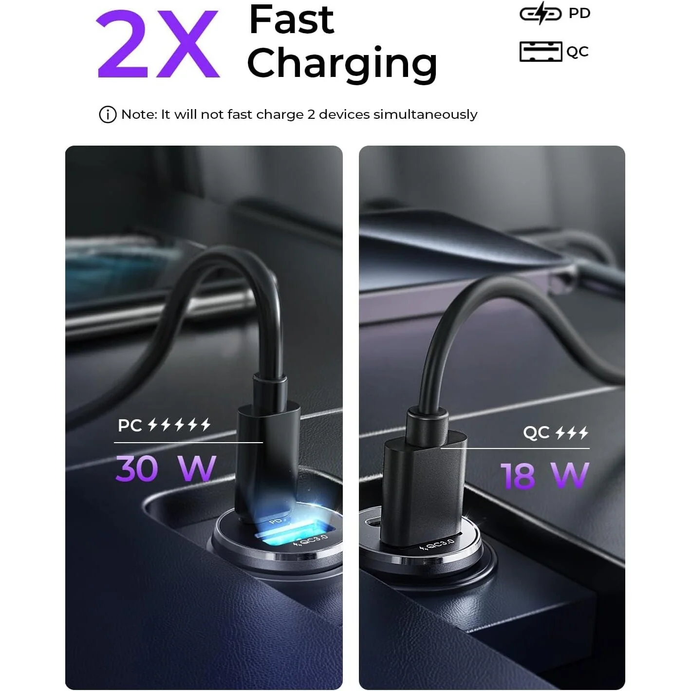 USB Car Phone Charger - USB-C & USB-A 48 Watts - 12V Cigarette Charger - Image 3