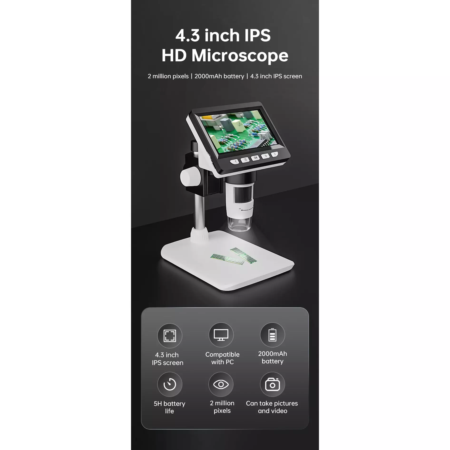 Microscope Magnifier With LCD & USB Output