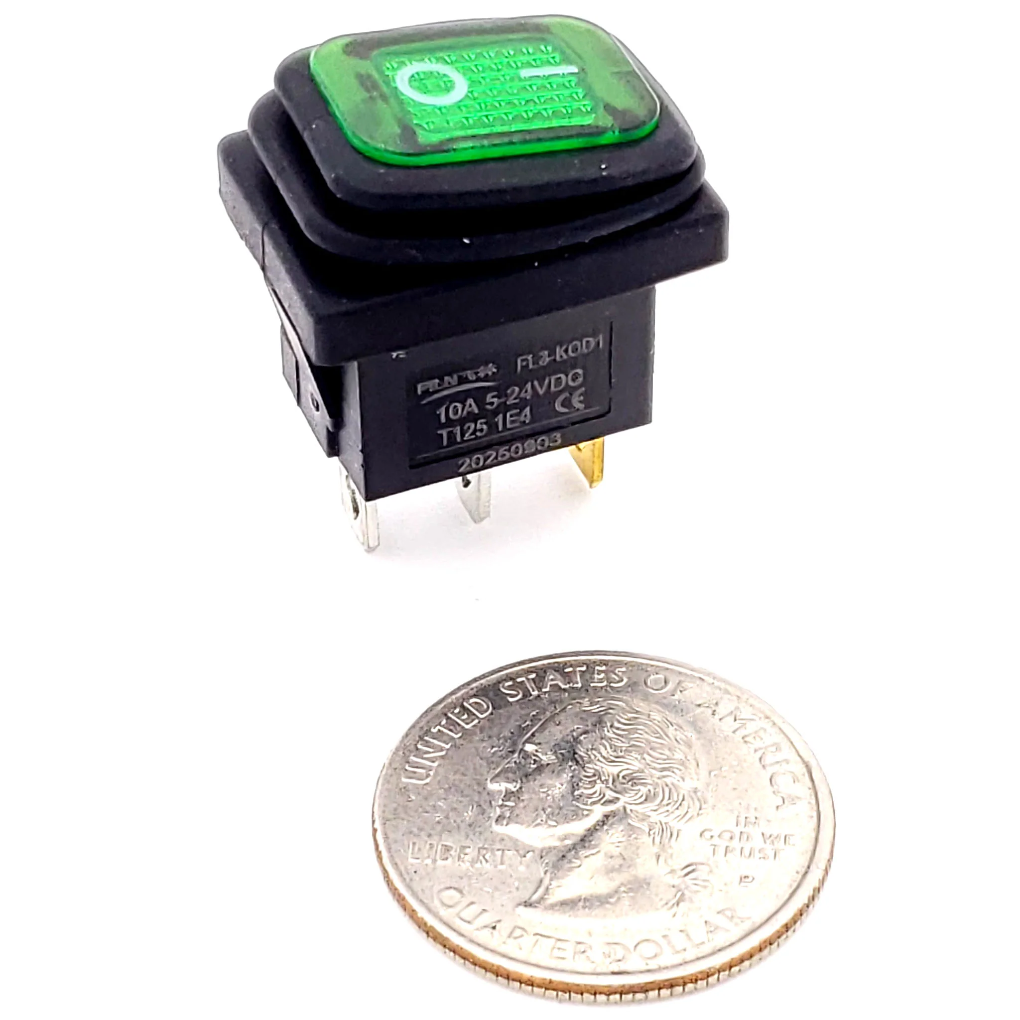 Waterproof Green Rocker Switch 12 VDC SPST - Image 2