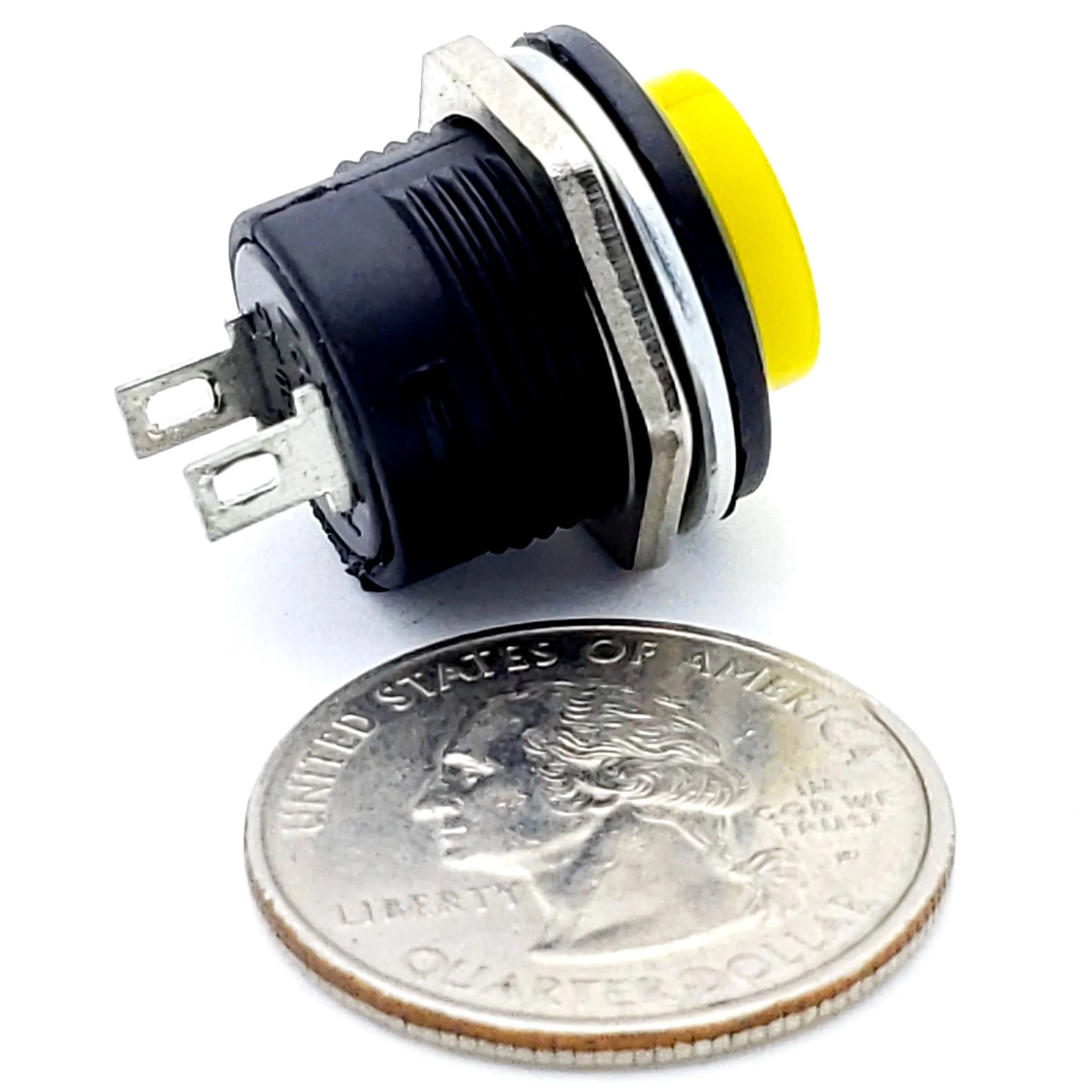 Yellow Momentary Push Button Switch – SPST ON - (OFF) 3A 250V AC Panel Mount - Image 2
